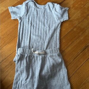 Grey Ribbed Short Sleeve Baby Romper Set